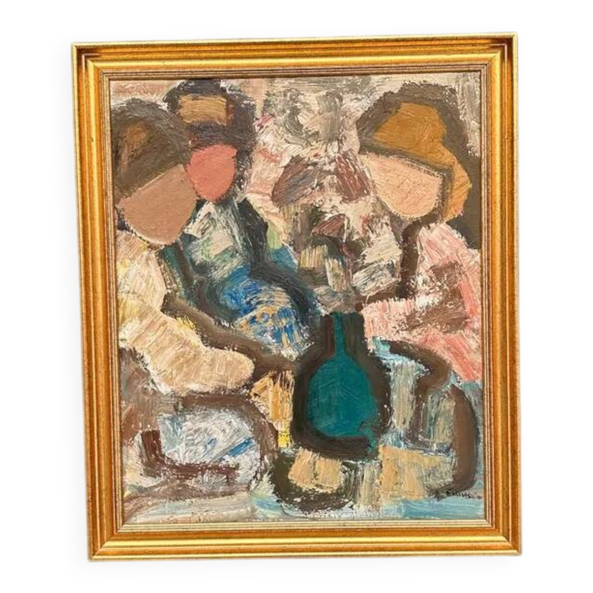 Original Swedish Oil on Canvas – "Family" by Gösta Falck – Signed – Vintage and Framed