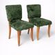 Pair of vintage wooden chairs with green fur effect upholstery – Year