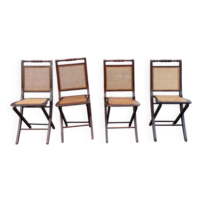4 chaises pliables en bois massif cannées à réparer