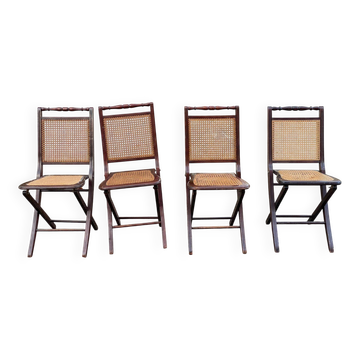 4 chaises pliables en bois massif cannées à réparer