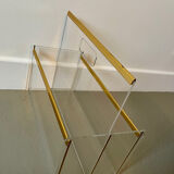 80s Plexiglas and brass magazine rack