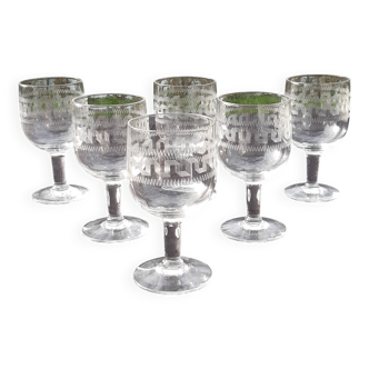 Old guilloche glasses set of 6
