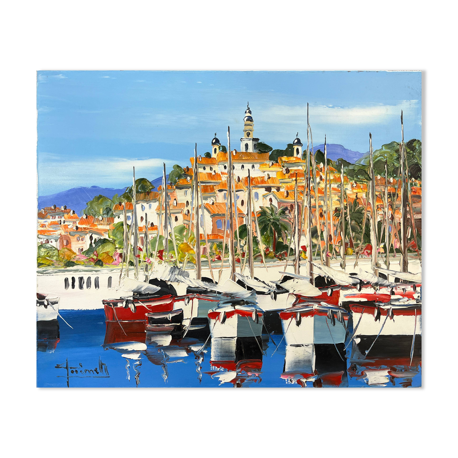Tableau HST "View of Menton" by Christian Guinet (born in 1950)