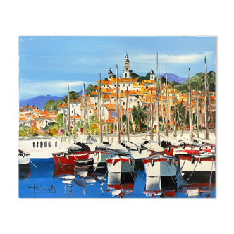 Tableau HST "View of Menton" by Christian Guinet (born in 1950)