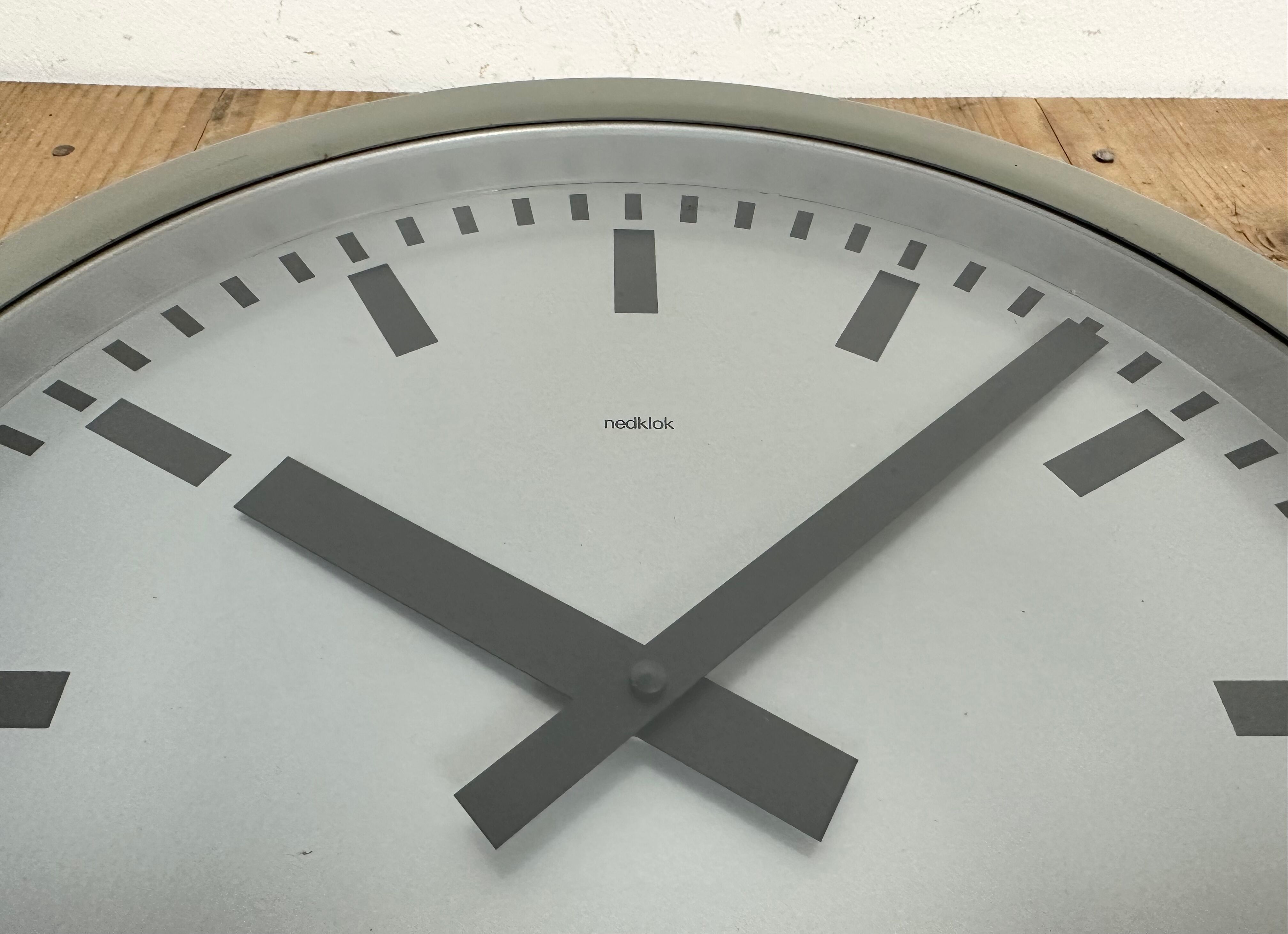 Grey Industrial Station Wall Clock from Nedklok, 1960