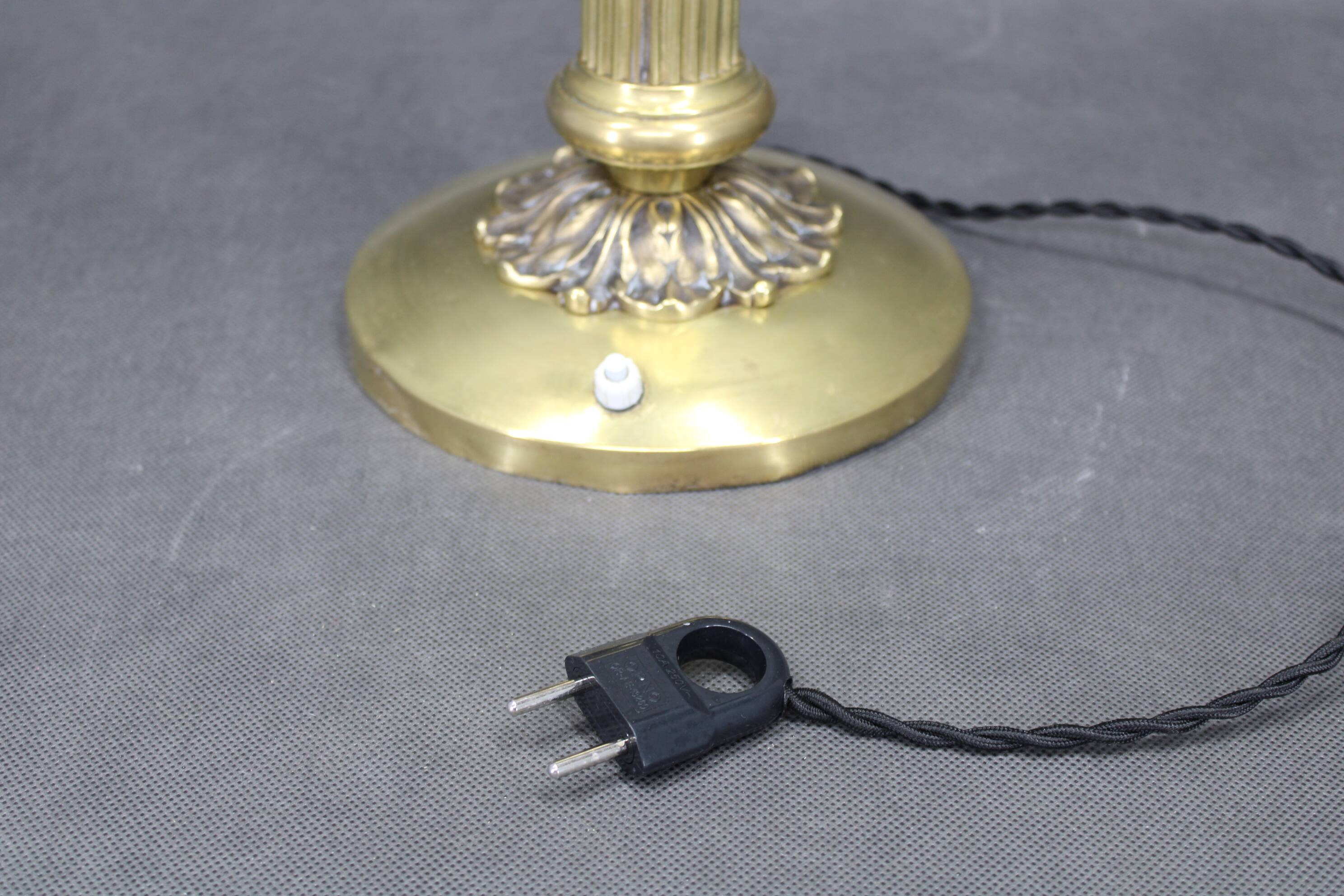 1930s Secession brass and glass dual desk lamp, Czechoslovakia