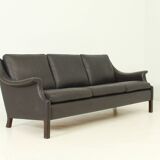 Canapé trois places Aage Christiansen en cuir marron foncé, 1960's