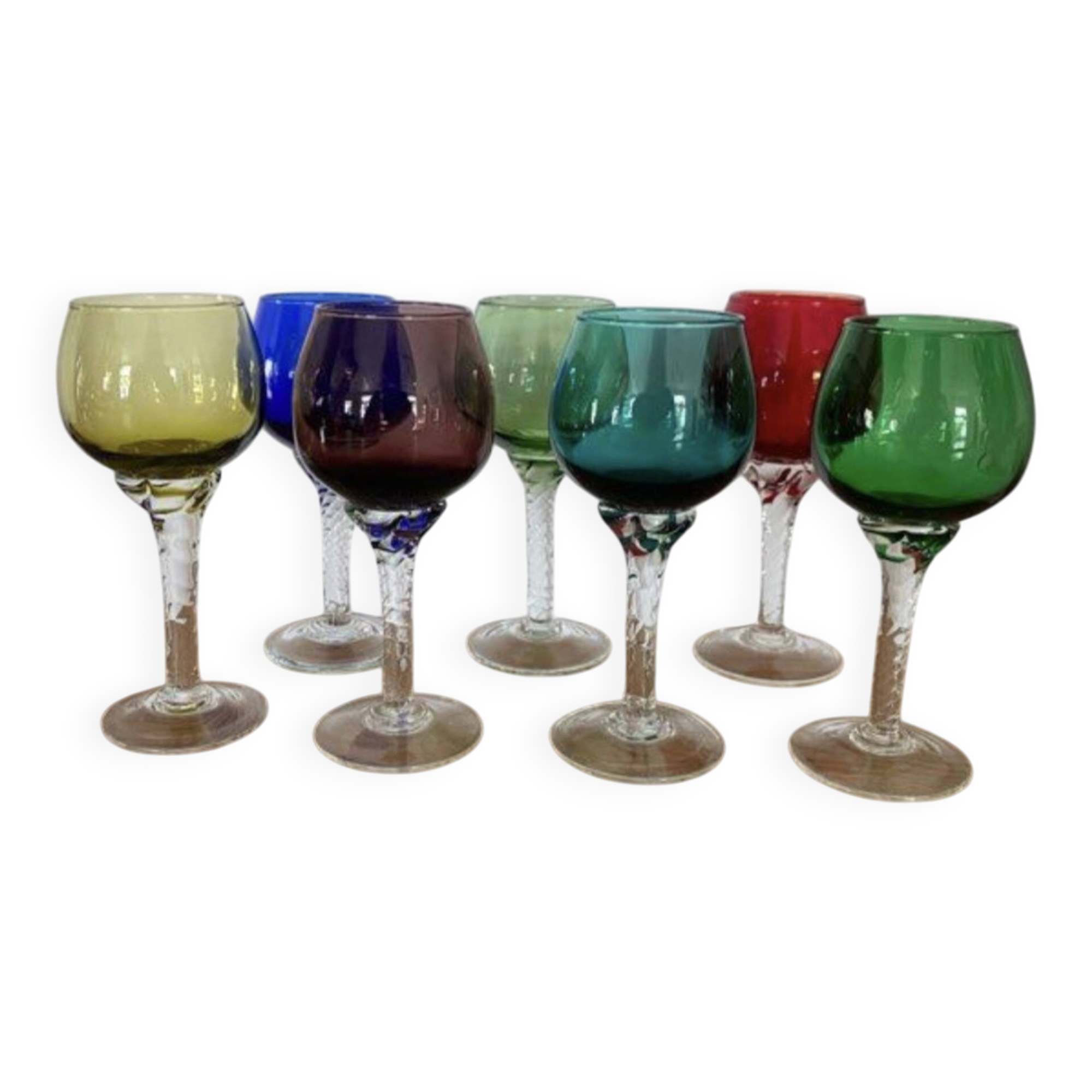 7 stemmed glasses from the Venetian glassworks of Murano from the 70s/80s.