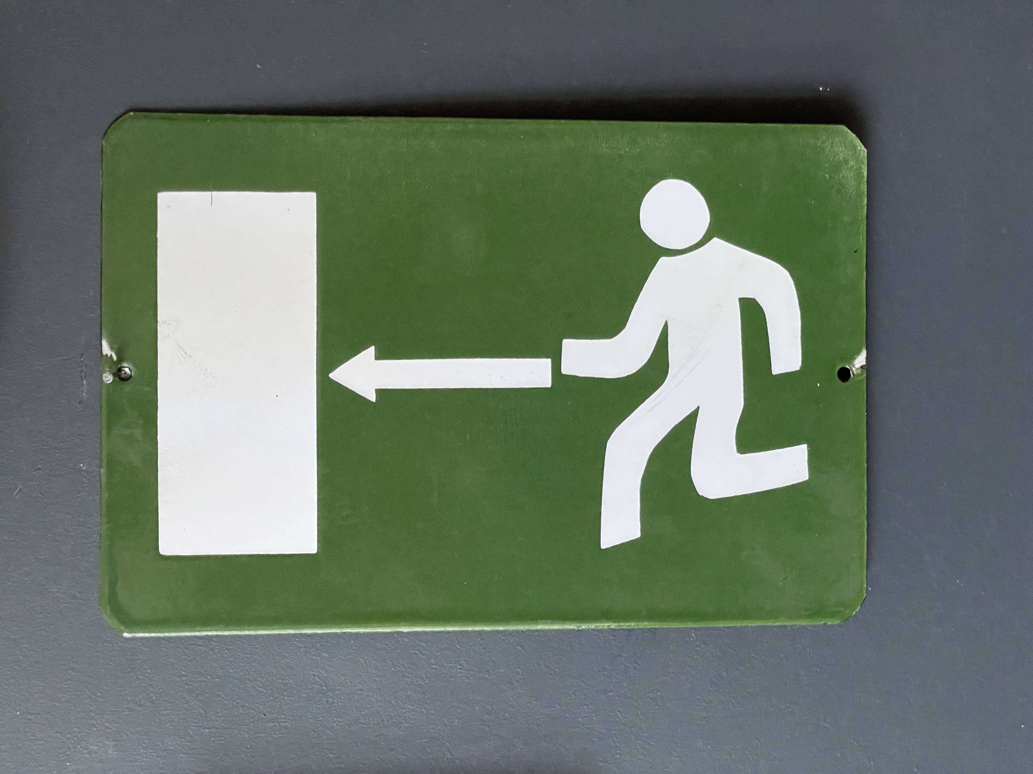 Arrow emergency exit vintage europe industrial enamel sign decoration man cave