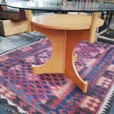 Table ronde vintage en bois et plateau verre, tchèque, 1960, pied central