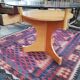 Vintage round wooden table and glass top, Czech, 1960, central leg