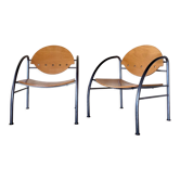 Paire de fauteuils en bois et acier, 1980's