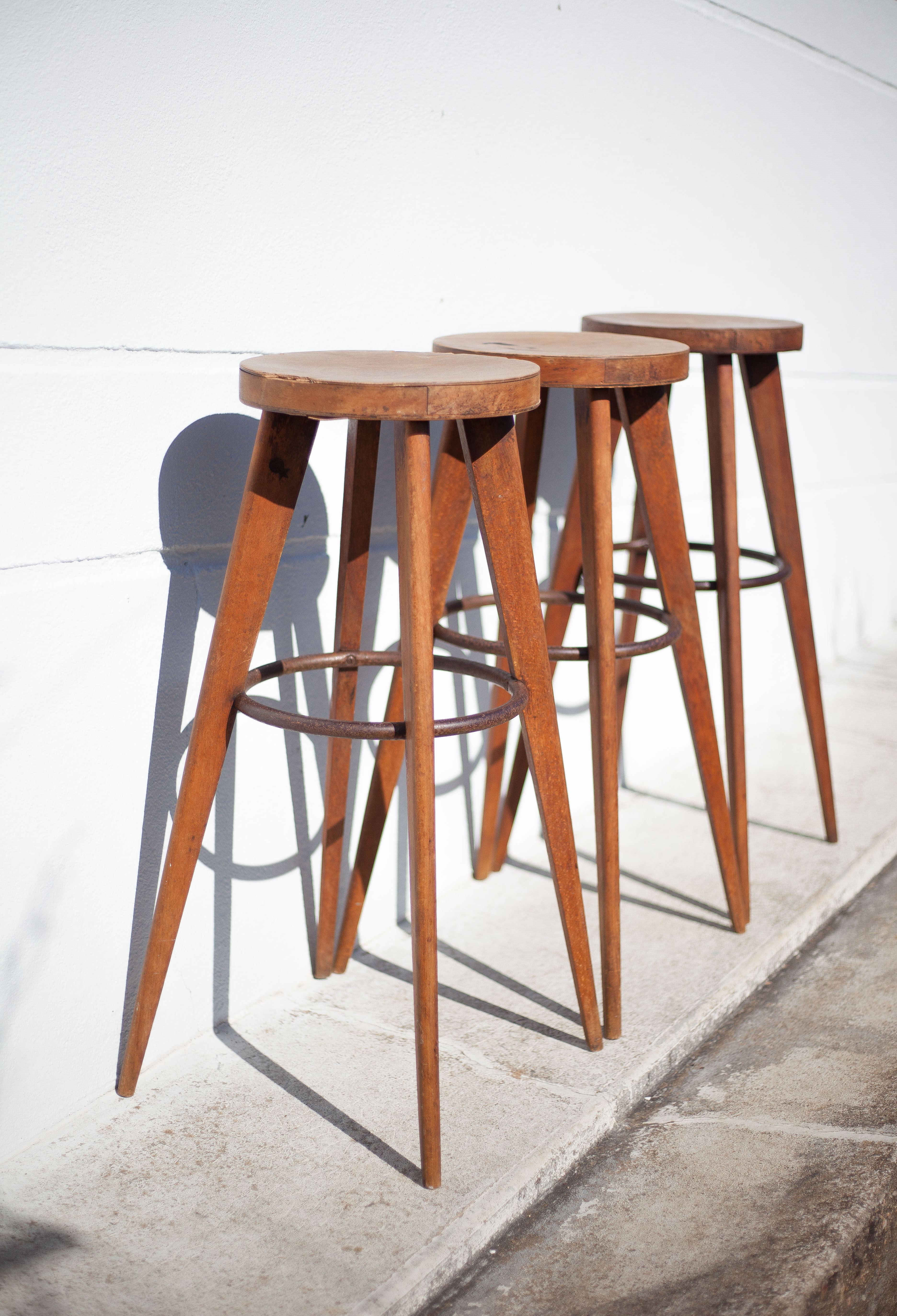 Lot 3 bar stools, high chair, wooden and metal stool, industrial, vintage, bar