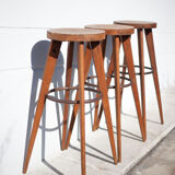 Lot 3 bar stools, high chair, wooden and metal stool, industrial, vintage, bar