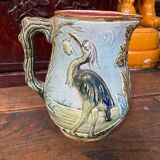 Majolica pitcher depicting a heron, 1900