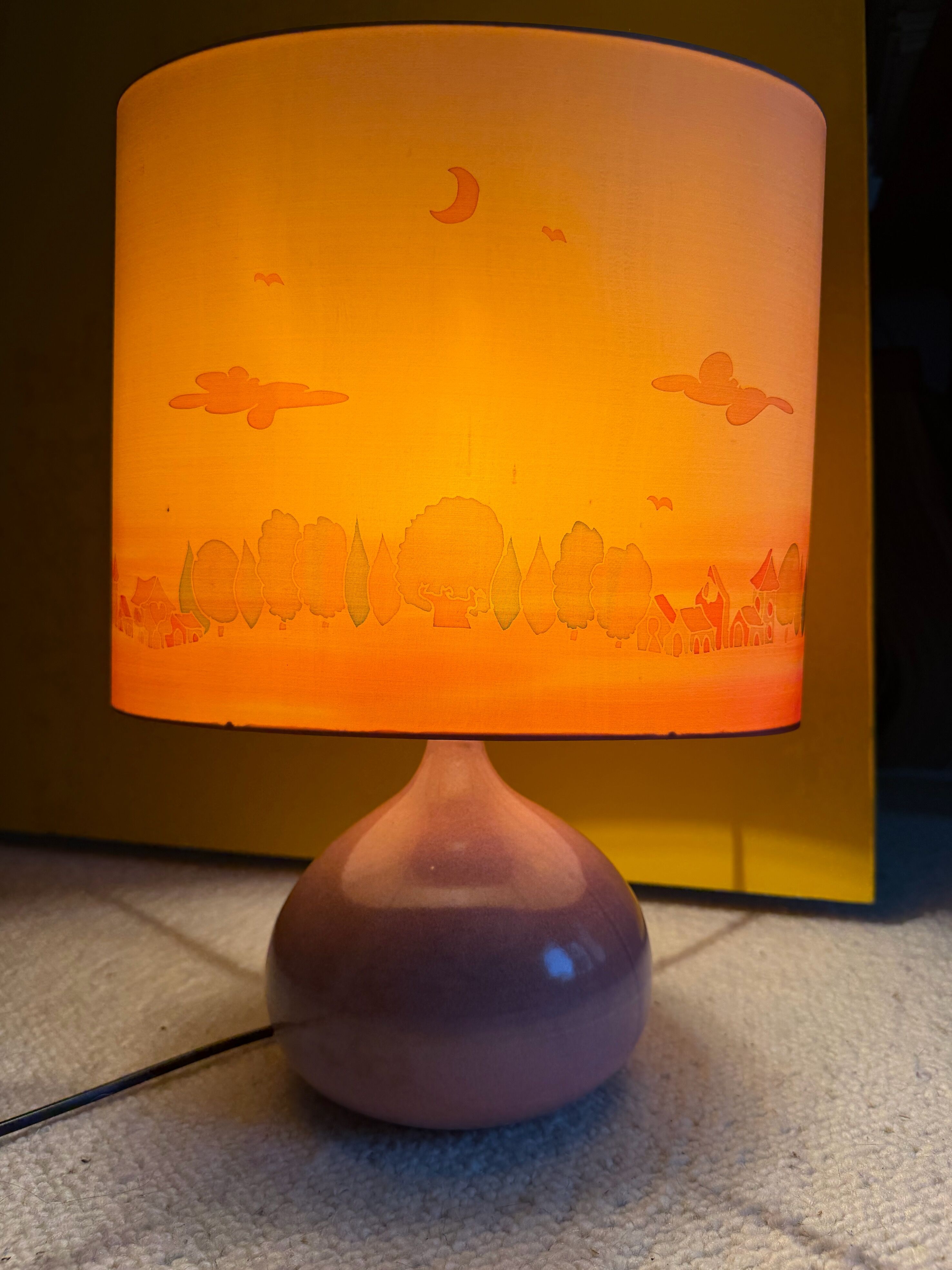 Vintage Rose lamp, ceramic, painted silk, 80s 70s bohemian