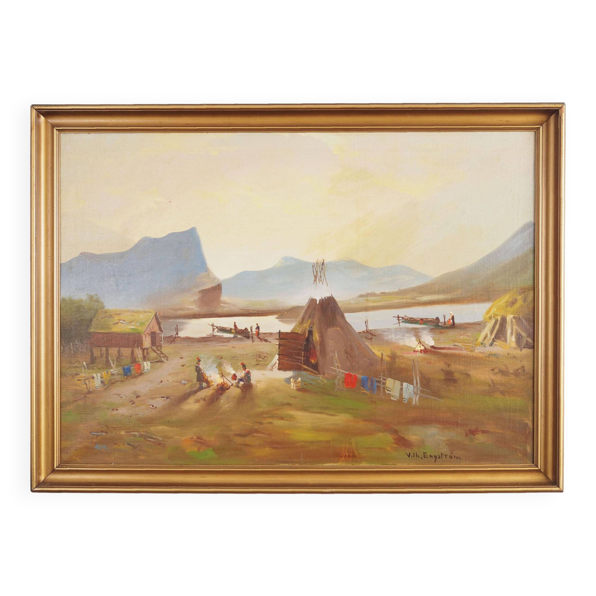 Painting „The Riverside Camp”, Scandinavian design, 19th century, by Vilhelm Oskar Engström