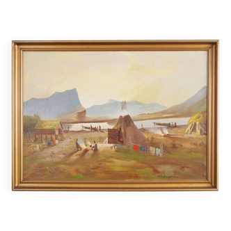 Painting „The Riverside Camp”, Scandinavian design, 19th century, by Vilhelm Oskar Engström