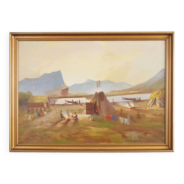 Peinture « The Riverside Camp », design scandinave, 19e siècle, de Vilhelm Oskar Engström