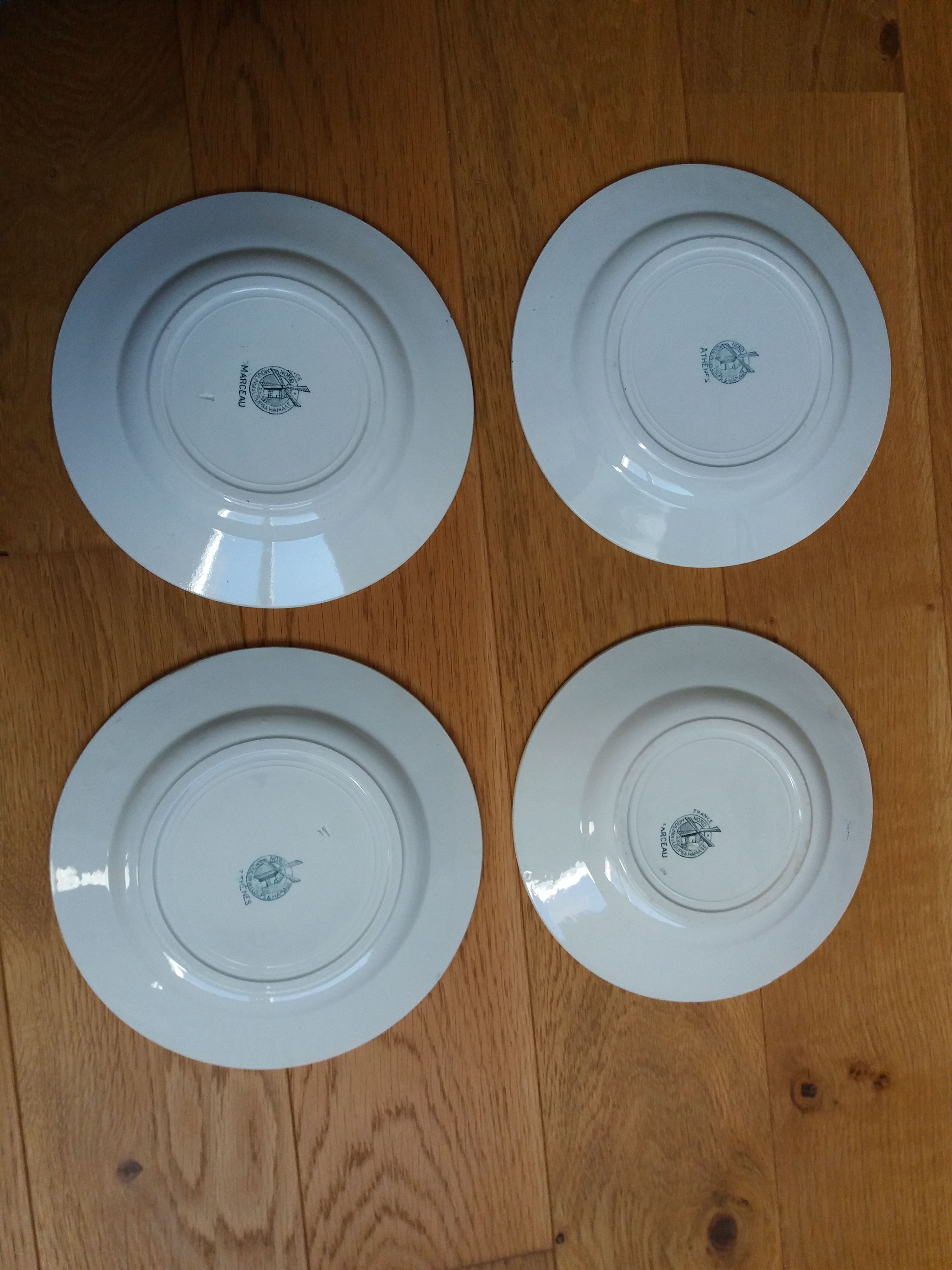 4 mismatched flat plates Terre de fer Moulin des Loups and Hamage