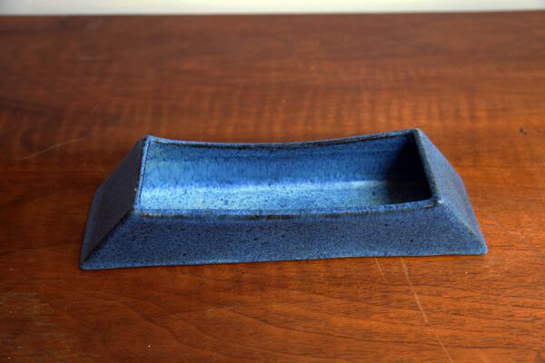 Grande coupe céramique vintage j. legros - design moderniste bleu moucheté