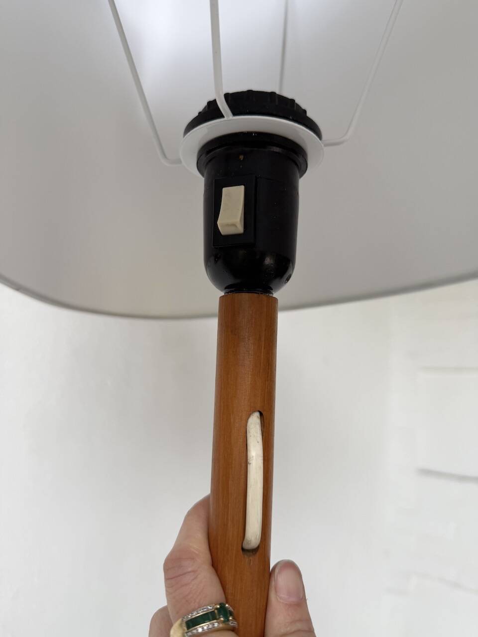 70s oak wood table lamp