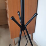 Black tripod floor lamp, magazine holder with scoubidou , vintage , 50s