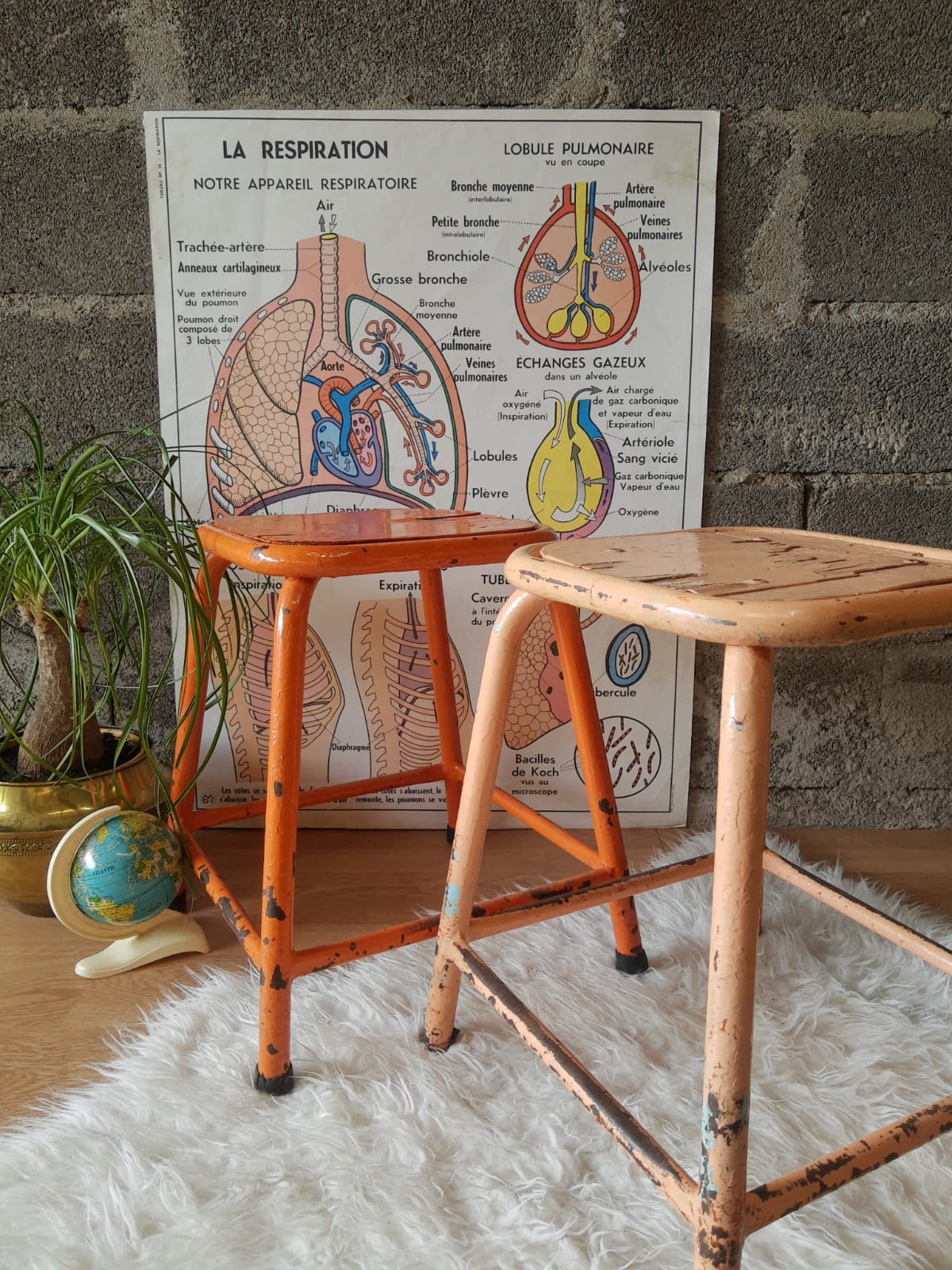 Pair of low metal stools industrial workshop - vintage