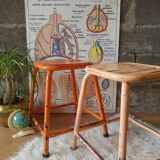 Pair of low metal stools industrial workshop - vintage