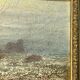A. Laemmermann, oil painting on cardboard depicting a rocky landscape.