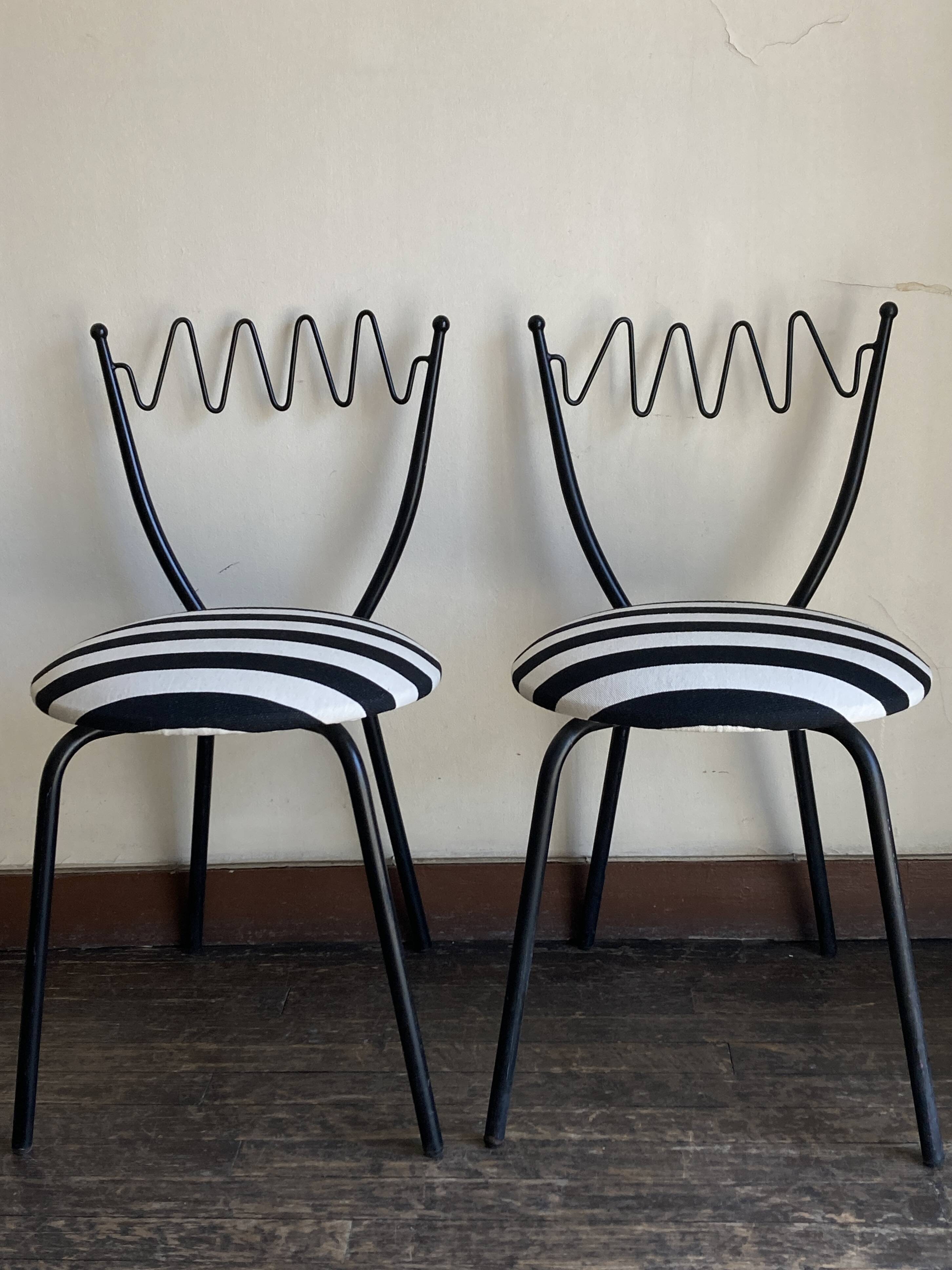Pair of post-modern striped chairs, Italian work by Gio Ponti.