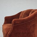 1950s, Danish 2-seater sofa, furniture velour, oak wood legs.