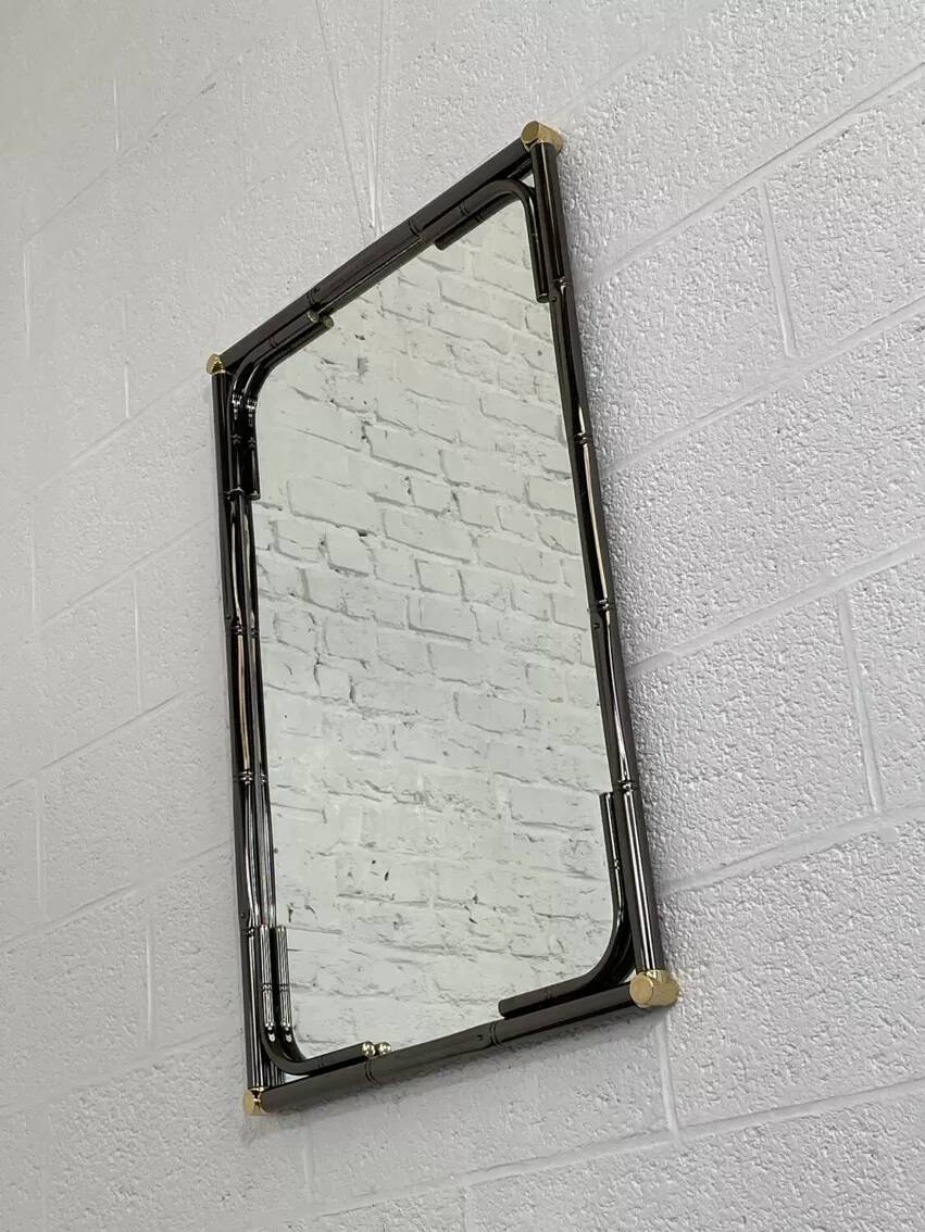 Black metal and brass mirror with gunmetal finish