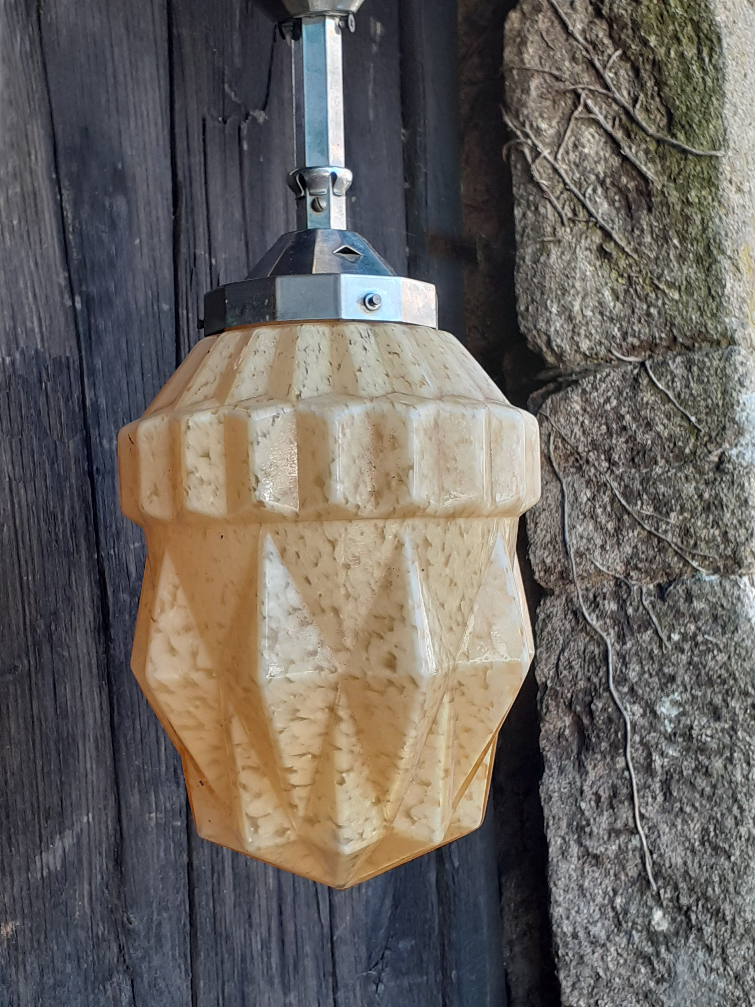 Old suspension, Art Deco period in silver metal and Clichy glass