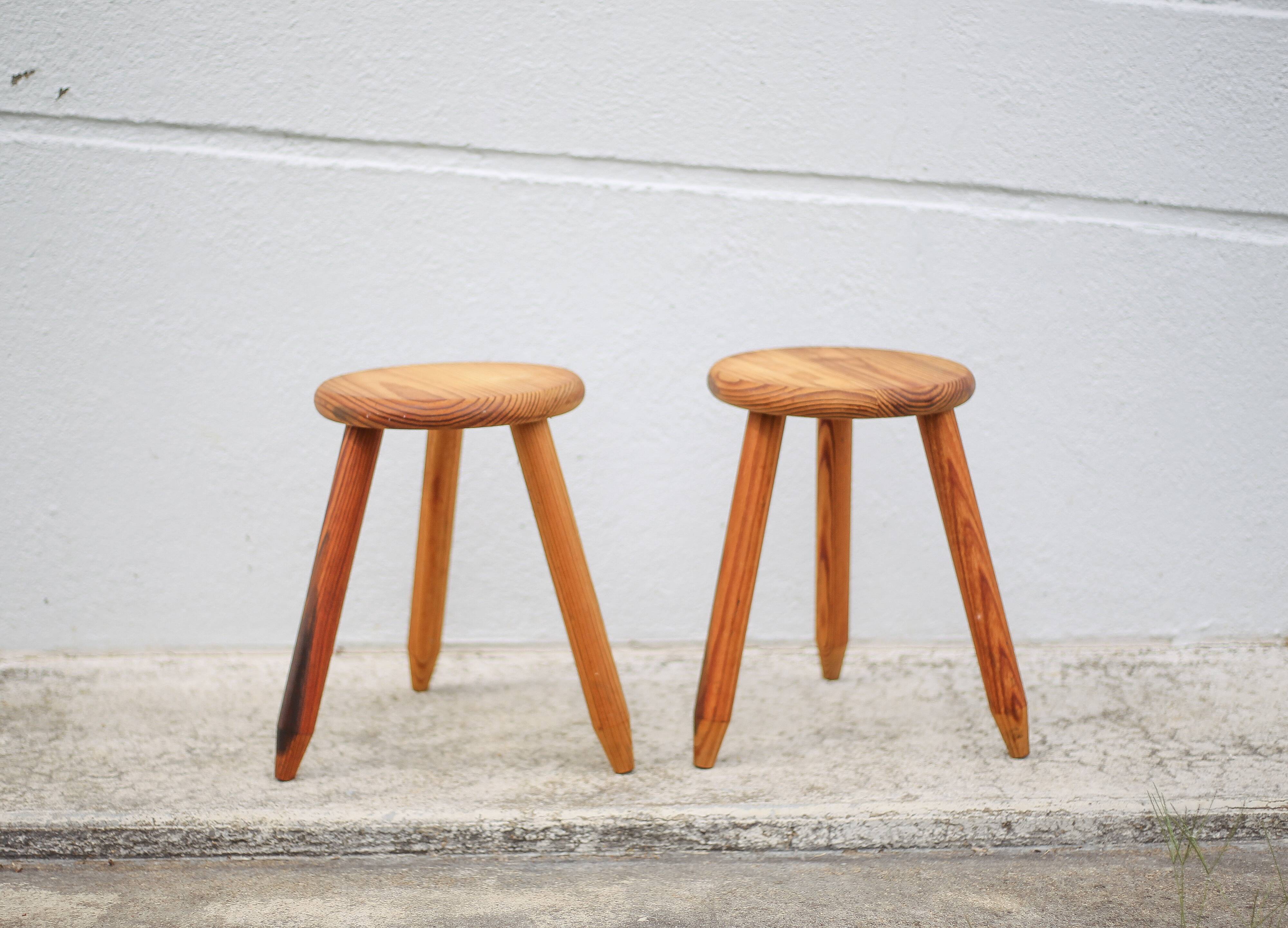 Pair of vintage stools, wooden stools, tripod stools, side stools, plant holders