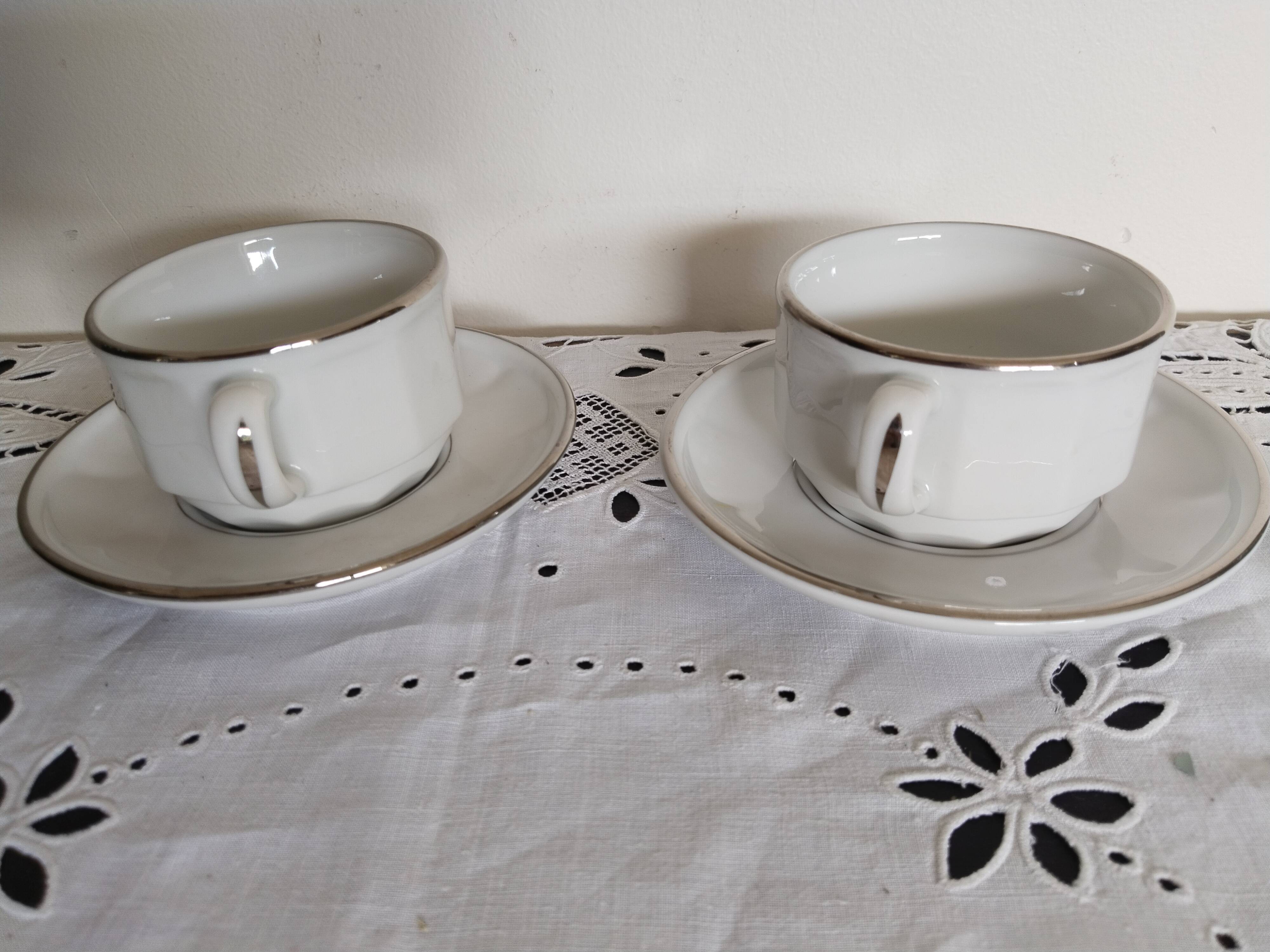 Apilco white and silver bistro cups