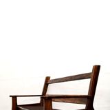 Brutalist-style three-seater sofa in solid elm from the 60s