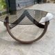 Vintage 1970s organic wood glass round coffee table