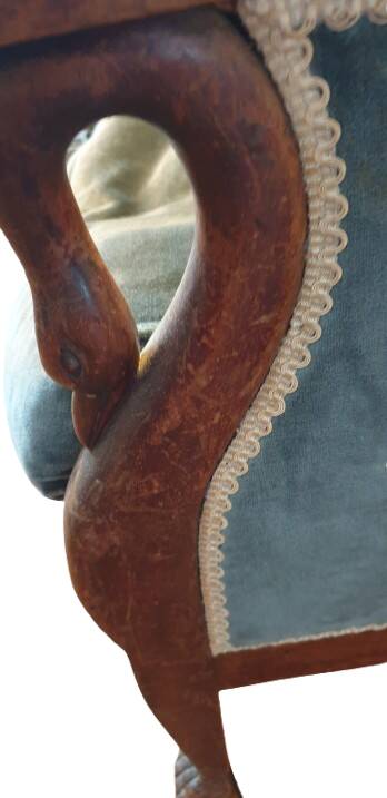 Swan-necked mahogany bergère, 19th century
