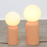 2 lampes de table vintage italiennes en céramique saumon et opaline