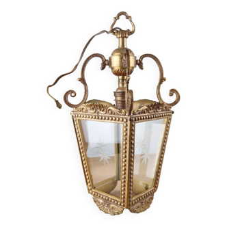 Lustre Style Louis XVI en Bronze & Verre Poli - H 33 cm