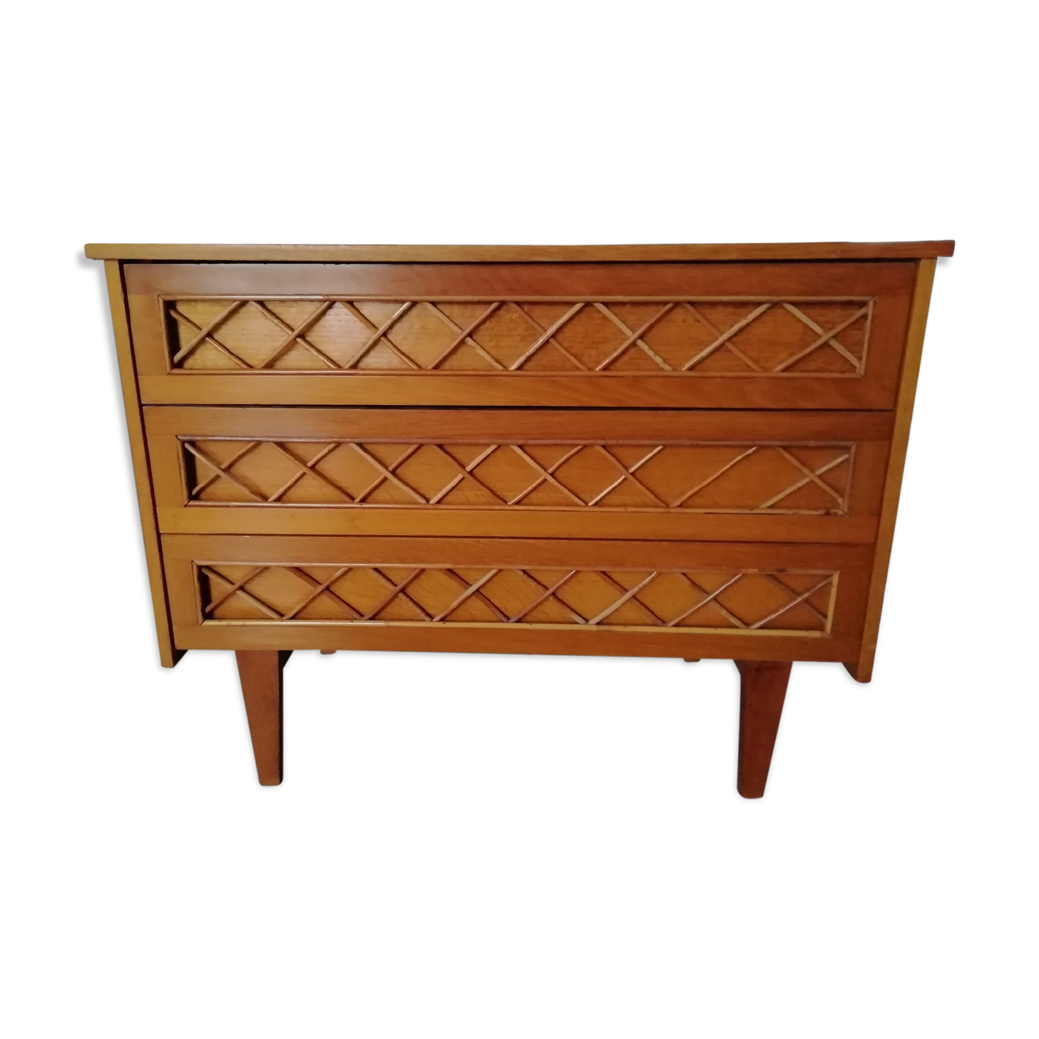 Wood and rattan dresser, 60s