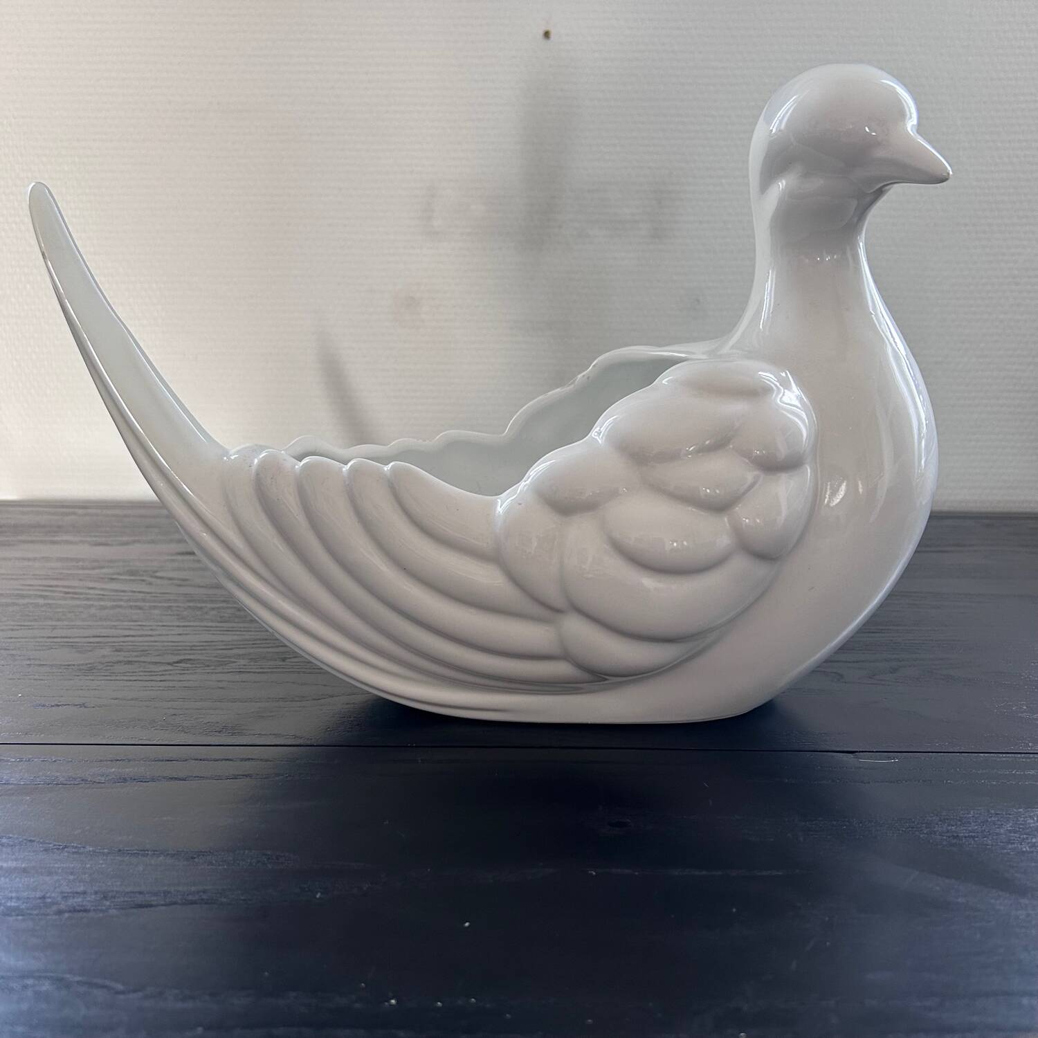 Large white bird cache pot