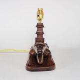 Vintage 1950s Carved Wooden Mahogany Crocodile Table Lamp