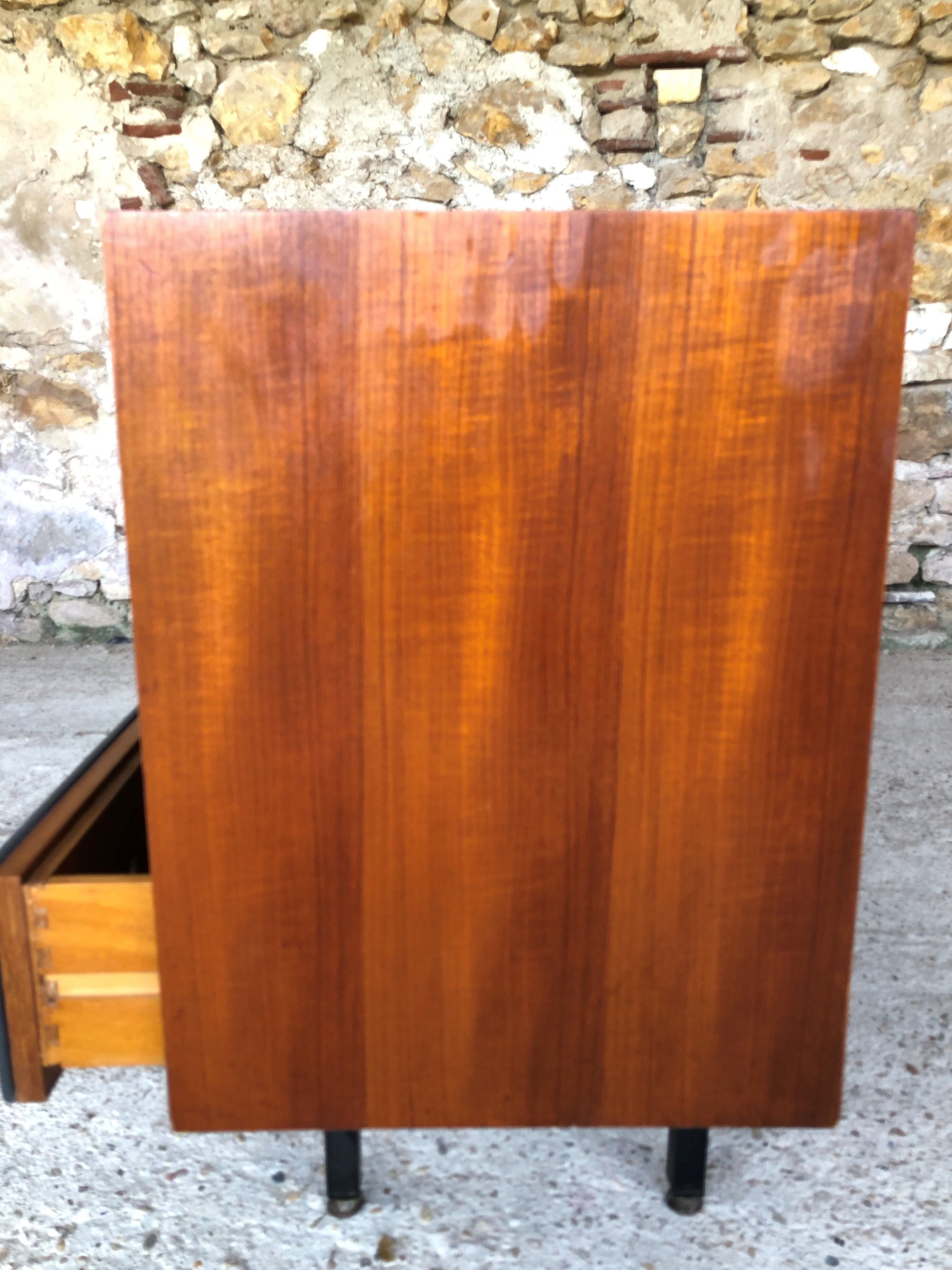 Vintage modular chest of drawers in teak and grey skaï, circa 60's