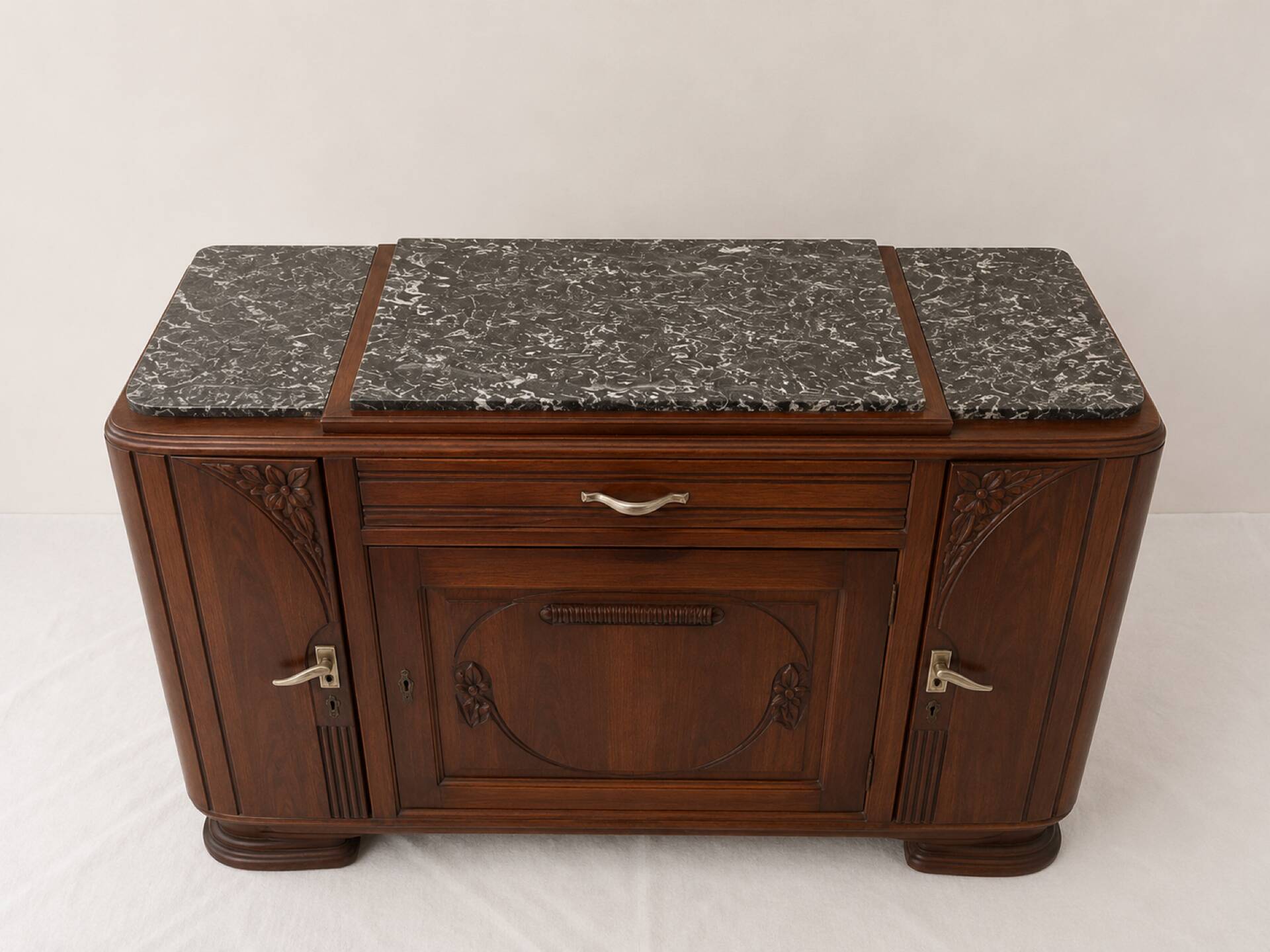 Art Deco buffet in carved wood and black marble, 1930s