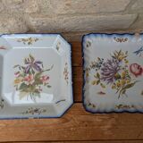 Set of 2 old square Charolles plates with flower pattern