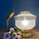 Table lamp vintage art deco globe in white frosted glass with golden edging