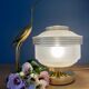 Lampe à poser globe vintage art déco en verre dépoli blanc avec liserés dorés