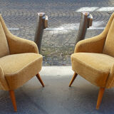 Fauteuil club danois accoudoir vague années 50/60 jaune beige